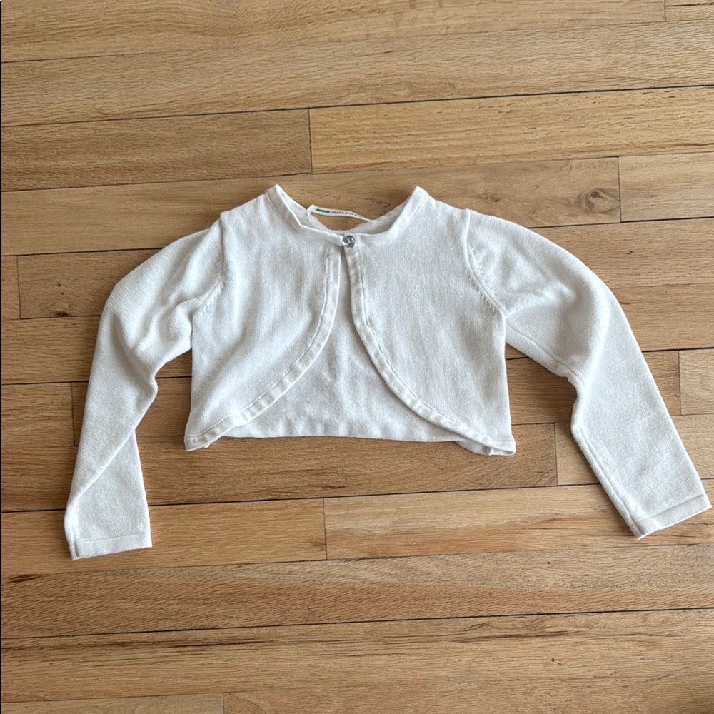 White shimmer Knit Bolero Sweater with Long Sleeves size 3-4t